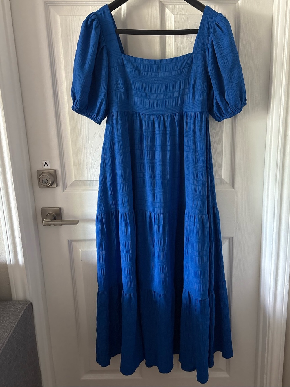 Shop the Mint Royal Blue Smocked Square Neck Tiered Midi Dress Size S